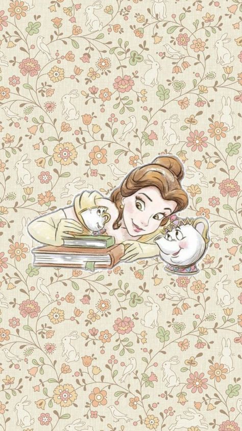 belle chip and Mrs Potts on floral yellow background Disney Princess Phone Wallpaper, Belle Wallpaper Disney, Belle Wallpaper Aesthetic, Disney Wallpaper For Iphone Aesthetic, Princess Phone Wallpaper, Wallpaper For Iphone Aesthetic, Aesthetic Disney Wallpaper, Phone Wallpaper Disney, Disney Wallpaper Aesthetic