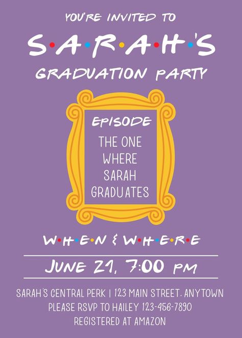 Friends theme graduation party graduation invitation | Etsy Friends Themed Bachelorette Party, Friends Bridal Shower Theme, Friends Themed Wedding, Wedding Trivia, Friends Bridal, Bridal Shower Party, Bridal Shower Theme, Party Invite Template, Friends Tv