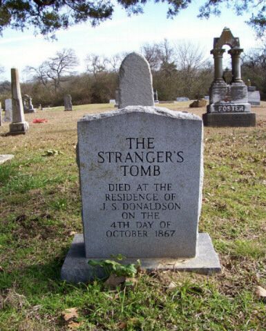 In October 1867, a man was found wandering in the Donaldson's yard. He was incoherent and very sick. He never was able to tell them who he was. He died October 4, 1867 and was buried in the Donaldson's plot in The Ladonia Cemetery." Gashlycrumb Tinies, Famous Tombstones, Cemetery Monuments, Cemetery Statues, The Strangers, Grave Stones, Cemetery Headstones, Famous Graves, Edward Gorey