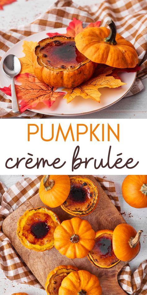 Pumpkin Fall Desserts, Pumpkin Creme Brulee, Tiny Pumpkins, Brulee Recipe, Creme Brulee Recipe, Pumpkin Custard, Fall Cooking, Fall Dessert Recipes, Fall Spices