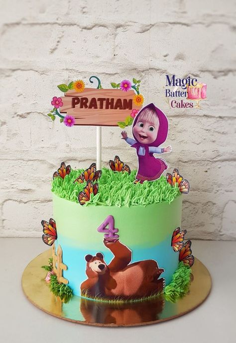 Cake Designs Masha And The Bear, Marsha The Bear Cake, Mash And The Bear Cake, Masha And Bear Cake Designs, Masha N Bear Cake, Masha Cake Design, Masha And The Bear Theme Birthday Party, Masha And The Bear Cake Ideas, Masha And The Bear Cake Design