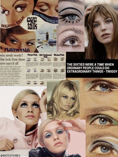 60s Twiggy, 60’s Makeup, 60’s Aesthetic, 60s Aesthetic, 60s Makeup, 1960s Hair, Makeup Magazine, Retro Makeup, Vintage Makeup