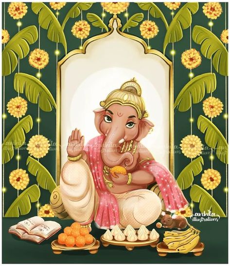 Ganesh And Lakshmi Drawing, Ganpati Illustration Art, Ganapati Illustration, Ganesh Cute Images, Vinayagar Drawing, Ganpati Illustration, Ganapati Drawing, Ganesh Illustration, Ganapati Painting