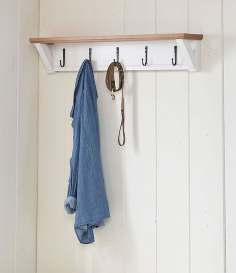 Painted Farmhouse Wall Shelf With Hooks Hanging Organization, Farmhouse Wall Shelf, Entryway Essentials, Foyer Closet, Wall Cubbies, Farmhouse Mudroom, Wall Shelf With Hooks, Shelf With Hooks, Hall Ideas