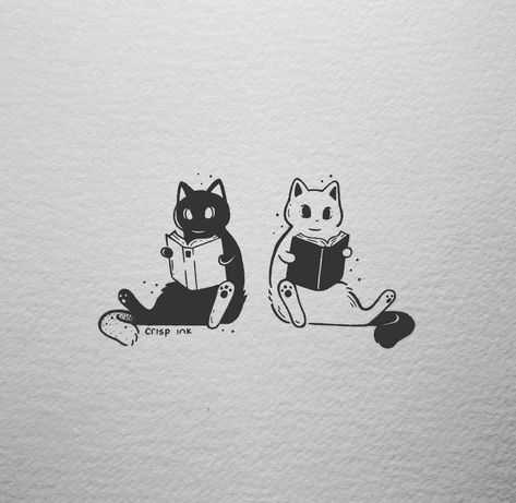 Matching Sister Cat Tattoos, Sister Tattoos Books, Book Matching Tattoos, Cat Reading Tattoo, Reading Tattoo, Bestie Tattoo, M Tattoos, Matching Sisters, Bff Tattoos