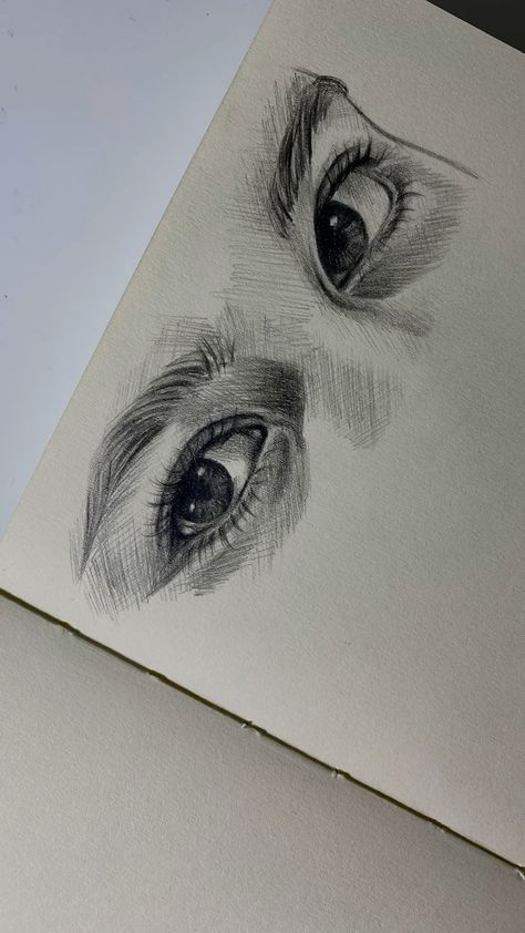 Drawing Eyes Pencil, Drawing Eyes Aesthetic, Drawing Reference Pics, Cold Eyes Drawing, Two Eyes Drawing, Eye Contact Drawing, Pencil Eye Sketch, Happy Eyes Drawing, Eye Drawing Aesthetic