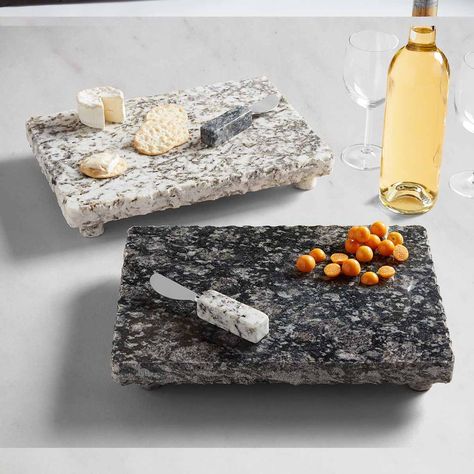 Take your cheese board to the next level with our footed gray granite cheese board. The two piece set comes with a footed granite board. The board features a gray granite pattern. The footed cheese board arrives with coordinating metal spreader that features a black granite handle and metal spreader. | Mud Pie Footed Gray Granite Cheese Board | Marble Granite Remnants, Recycled Granite, Granite Table, Marble Cheese Board, Diy Dining Room Table, Gray Granite, Blue Slime, Board Shop, Tile Crafts