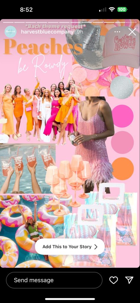 Bachlorette Color Theme, Peach Themed Bachelorette Party, Savannah Bachelorette Party Theme, Bachelorette Party Pink And Orange, Sunset Colors Bachelorette, Savannah Georgia Bachelorette Party Theme, Bachelorette Themes Savannah Ga, Georgia Bachelorette Party, Georgia Peaches Bachelorette