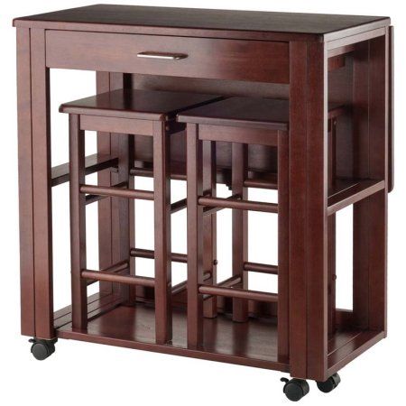 Fremont 3-Pc Space Saver. Walnut, Brown Extendable Dining Table Set, Rolling Kitchen Island, Bar Table Sets, Pub Table Sets, Counter Height Dining Sets, Drop Leaf Table, Pub Table, Space Saver, Table Bar