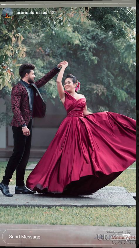 Ball Gown Couple Photoshoot, Long One Piece Dress Western, One Piece Dress Western, Hindu Wedding Decorations, M S Dhoni, Western Gown, Pre Wedding Photoshoot Outfit, Fendi Dress, Wedding Couple Photography