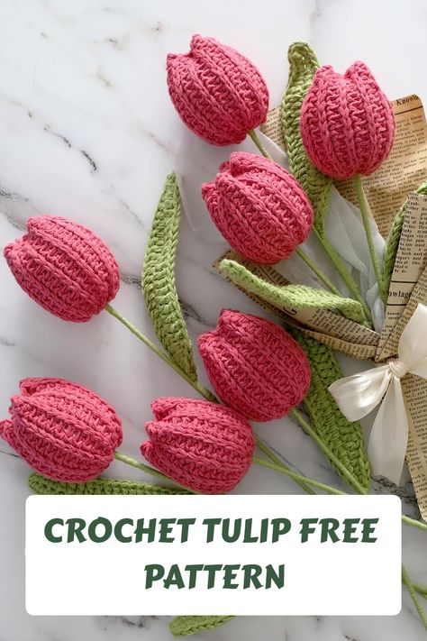 crochet tulip flower pattern #crochettop Tulips Crochet, Crochet Tulips Pattern Free, Crochet Tulip, Tulips Flowers, Beautiful Crochet, Yarn Crafts, Simple Patterns, Unique Patterns, Crochet Tutorial