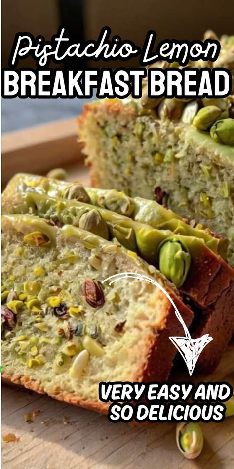 Pistachio Lemon Breakfast Bread Pistachio Lemon Loaf, Pistachio Lemon Breakfast Bread, Pistachio Bread Recipe, Pistachio Bread, Lemon Breakfast, Breakfast Loaf, Breakfast Bread Recipes, Lemon Bread, Breakfast Bread