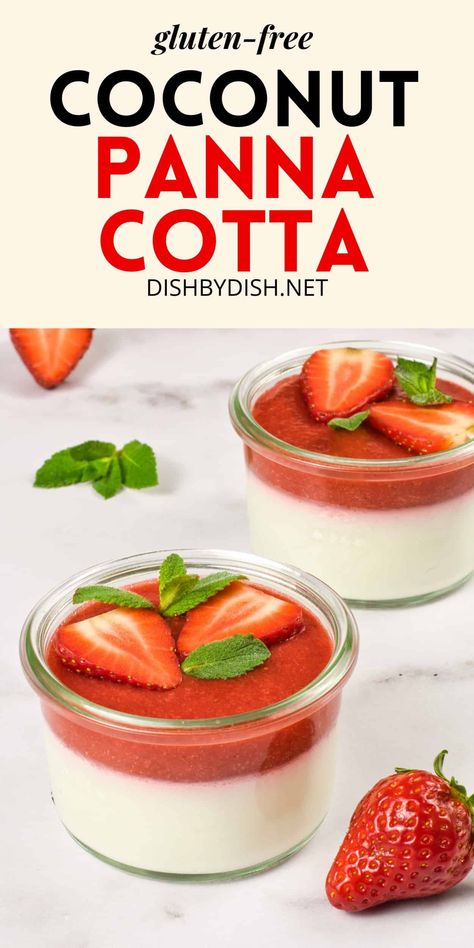 Creamy, smooth and light, this delicious coconut panna cotta is topped with a sweet strawberry sauce that complements it perfectly. Perfect for dessert or a sweet snack, this panna cotta recipe is also totally gluten-free, dairy-free and vegan too. Easy Panna Cotta Recipe, Vegan Panna Cotta, Quick And Easy Sweet Treats, Coconut Panna Cotta, Fancy Desserts Recipes, Panna Cotta Recipe, Impressive Desserts, Strawberry Sauce, Sweet Treats Recipes