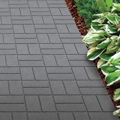 Rubberific 16-in L x 16-in W x 0.75-in H Square Gray Rubber Paver in the Pavers & Stepping Stones department at Lowes.com Small Patio With Pavers, Recycled Rubber Pavers, Rubber Pavers, Rubber Paver, Outdoor Patio Pavers, Sidewalk Landscaping, Paver Steps, Tap House, Front Landscape