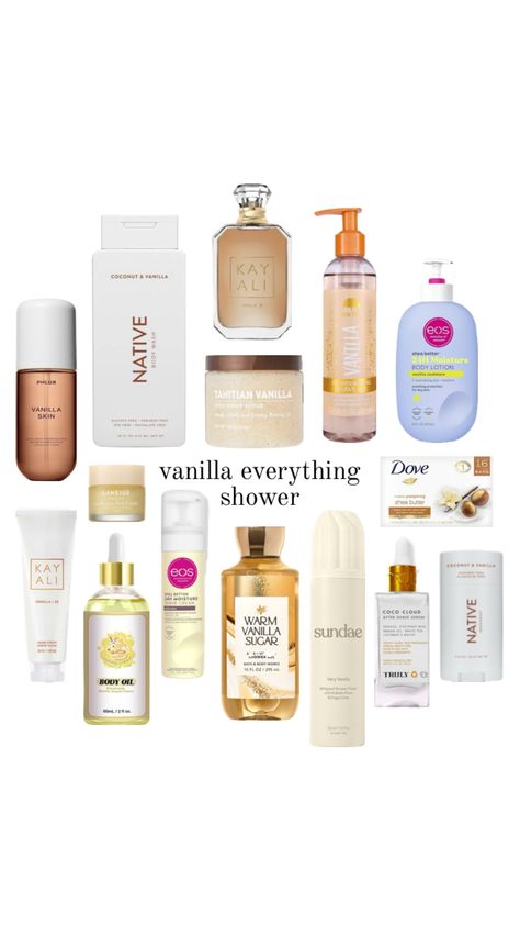 vanilla everything shower Vanilla Shower Routine, Vanilla Body Wash, Healthy Hair Routine, Shower Products, Sephora Skin Care, Fragrances Perfume Woman, Body Hygiene, Vanilla Perfume, Bath And Body Works Perfume