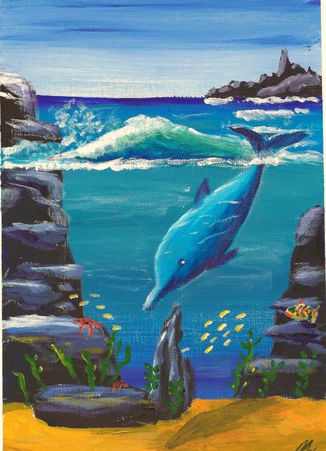 Under the sea Painting Under The Sea, Under The Ocean Drawing, Life Under Water Painting, Ocean Drawing, Types Of Art Styles, Sea Drawing, Pencil Drawings For Beginners, Acrylic Painting Inspiration, Under The Ocean