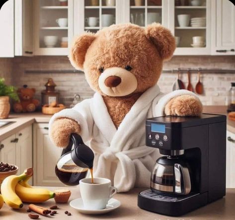 Good Morning Bear, Good Morning Teddy Bear, Coffee Bear, Funny Day Quotes, Iphone Wallpaper For Guys, Teddy Bear Wallpaper, Teddy Bear Pictures, Happy Birthday Pictures, Animated Animals