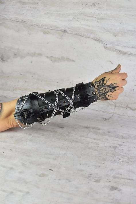 Leather Arm Bracers, Arm Bracers, Fantasy Settings, Apocalypse Gear, Post Apocalyptic Costume, Warrior Costume, Leather Bracers, Cyberpunk Fashion, Stage Costume