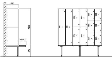 Technical Drawings and Support for Lockers and Benches for Washrooms Locker Room Layout, Locker Designs, Technical Design, Thermal Spa, Technical Drawings, Twitter Header Aesthetic, Changing Room, Iron Furniture, Locker Room