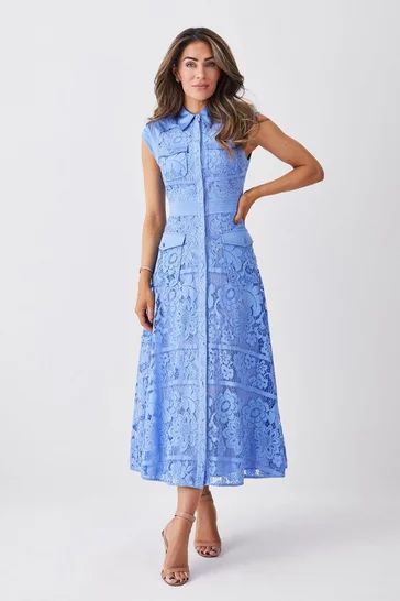 Lydia Millen Spring '23: An Elegant Evolution | Karen Millen US Lydia Millen, Lydia Elise Millen, Karen Millen Dress, Spring 23, Midi Dress Summer, Blue Midi Dress, Karen Millen, Floral Motifs, Spring Season