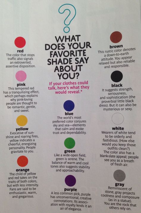 What do the colors you wear say about you? From Real Simple Magazine, May 2014 What Your Fav Color Says About You, Favorite Color Meaning, Comfy Outfit For School, What Colors Mean, Wisdom Quotes Truths, Color Theory Art, Real Simple Magazine, Color Symbolism, Looking For Friends