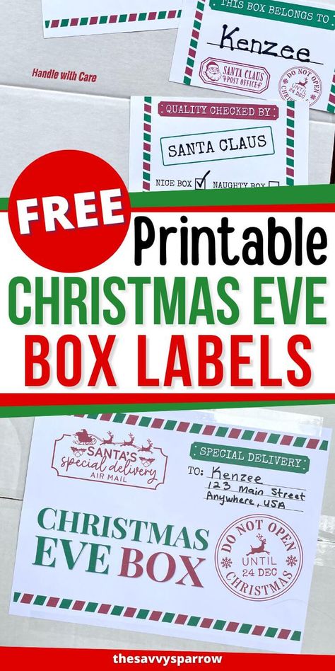 Christmas Eve Box Svg Free, Christmas Eve Box Printable Free, Christmas Eve Boxes Ideas, Grinch Christmas Eve Box Ideas, Elf On The Shelf Shipping Label Free, Christmas Eve Box Designs Diy, Christmas Eve Boxes For Kids, Christmas Eve Box Designs, Night Before Christmas Box Ideas