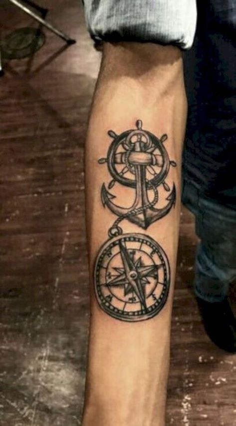 Compass tattoos – meaning and fantastic design ideas for men Anker Drawing, Compass Tattoos Arm, Anker Tattoo Design, Tattoo Anchor, Tatuagem Masculina Pequena, Anchor Tattoo Design, Anker Tattoo, Compass Tattoo Design, Anchor Tattoos