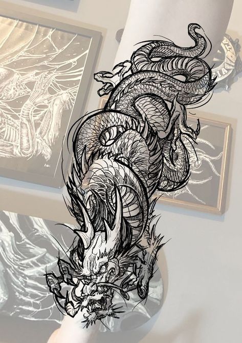 Samurai Dragon Tattoo Sleeve, Dragon And Samurai Tattoo, Samurai Dragon Tattoo, Aztec Dragon Tattoo, Dragon Hand Tattoo, Tattoo Japanese Style, Red Dragon Tattoo, Cobra Tattoo, Dragon Tattoo Art