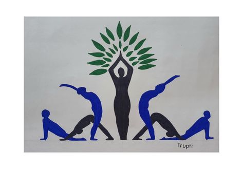 Yoga day drawing....and yoga day poster Creative Yoga Day Posters, Yoga Day Posters Drawing, Yoga Day Posters Ideas, Yoga Day Posters, Yoga Day Drawing, Posture Drawing, Happy International Yoga Day, School Wall Art, International Yoga Day