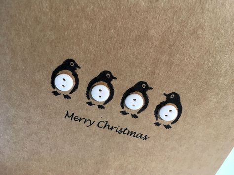 Set of 12 Penguin Christmas Cards - Buttons - Folksy Christmas Card Buttons, Button Christmas Cards Handmade, Christmas Card With Buttons, White Christmas Cards Ideas, Christmas Cards Buttons, Crafty Christmas Cards, Christmas Cards With Buttons, Penguin Cards Handmade, Button Cards Ideas