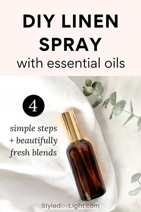 DIY Linen Spray bottle Natural Homemade Cleaning Recipes, Linen Spray Recipe, Linen Spray Essential Oils, Diy Linen Spray, Essential Oil Spray Recipes, Homemade Cleaning Recipes, Benefits Of Essential Oils, Essential Oil Spray, Essential Oils For Sleep