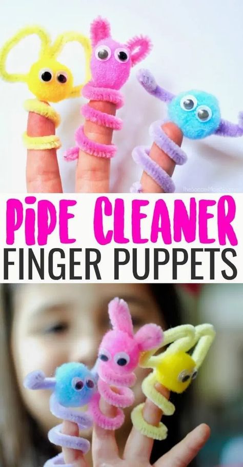 Kids Craft – Pipecleaner Finger Puppets Babysitting Crafts, Diy Girls, Pipe Cleaner Crafts, Puppet Crafts, Summer Crafts For Kids, Daycare Crafts, Pipe Cleaners, Summer 16, Toddler Art