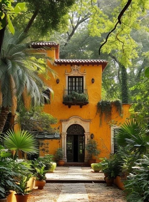 Mexican House Exterior, Stucco Houses, Mexican Style Homes, Modern Mexican Home, Spanish Colonial Homes, Spanish Home Decor, Mexican Hacienda, Hacienda Style Homes, Cottage Floor Plans