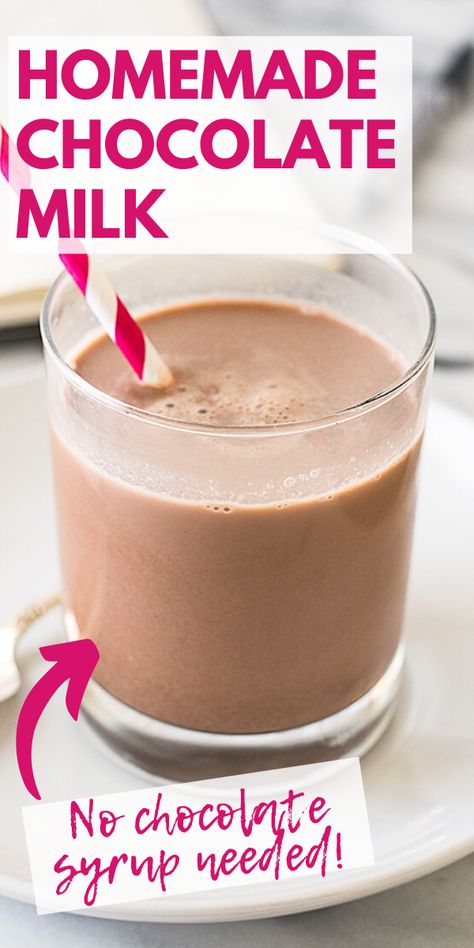 This recipe for Chocolate Milk for One makes one cup of amazing, delicious, really good chocolate milk with just four ingredients. Chocolate Milk From Cocoa Powder, Chocolate Drink Mix Recipe, How To Make Chocolate Milk With Cocoa Powder, How To Make Chocolate Milk With Cocoa, Chocolate Milk Mix Diy, Cacao Chocolate Milk, Cold Chocolate Milk, Homemade Chocolate Milk Recipe, Diy Chocolate Milk Powder