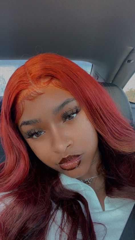 Lip Liner With Gloss, Brown Lip Liner With Gloss, Black Women Red Hair, Black Woman Red Hair, Women Red Hair, Weave Hairstyles For Black Women, Lipstick Brown, Red Weave Hairstyles, Red Weave