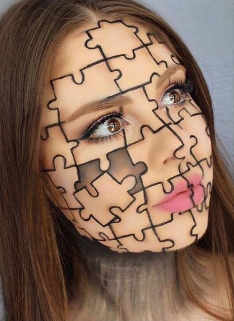 Halloween Makeup Inspo, Inspo Looks, Easy Halloween Makeup, Halloween Makeup Pretty, Halloween Makeup Easy, Creative Makeup Looks, Halloween Makeup Looks, Halloween 2018, Puzzle Piece