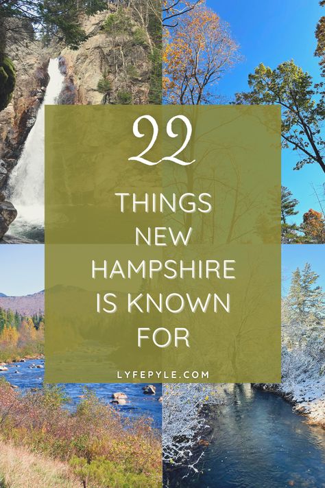 Discover all the amazing things New Hampshire is known for and famous for as well as the best things to do and see while visiting this beautiful US state! New Hampshire Travel, Places To Visit In New Hampshire, New Hampshire In Winter, Must See Places In New Hampshire, Canobie Lake Park, New Hampshire Vintage Poster, Travel Motivation, Washington State Parks, White Mountain National Forest