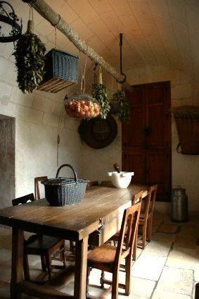 Deco Champetre, Primitive Kitchen, French Kitchen, French Farmhouse, Kitchen Photos, The Ceiling, Hand Crafted Furniture, Primitive Decorating, Rustic Furniture