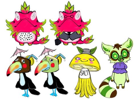 Fruit Character, Fruit Character Design, Dragon Fruit Character, Animal Crossing Characters, Drawing Prompt, Fruit Design, Dragon Fruit, Dragon Art, Creature Art