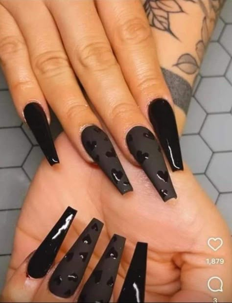 Black Spring Nails Coffin, Black Nail Design Coffin, Black Nails Acrylic Coffin, Breakup Nails, Black Prom Nails, Overlay Nails, Vegas Nails, Black Coffin Nails, March Nails