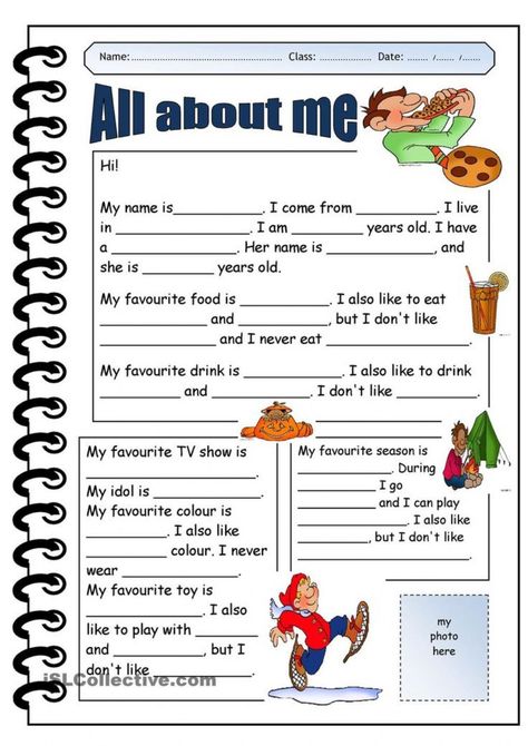 About Me Worksheet, Me Worksheet, Activities For Elementary Students, All About Me Printable, Elementary Worksheets, All About Me Worksheet, English Exercises, English Grammar Worksheets, English Classroom