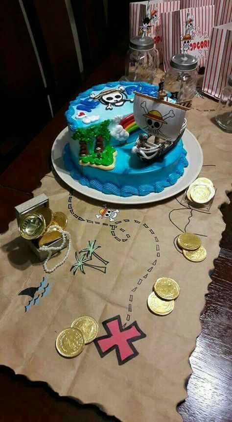 One Piece Anime Party Food, One Piece Anime Bday Theme, One Piece Anime Birthday Theme Party Ideas, One Piece Birthday Cake Ideas, One Piece Party Theme Ideas, Luffy Party Ideas, One Piece Anime Party Decorations, One Piece Anime Party Ideas, One Piece Anime Birthday Party Ideas