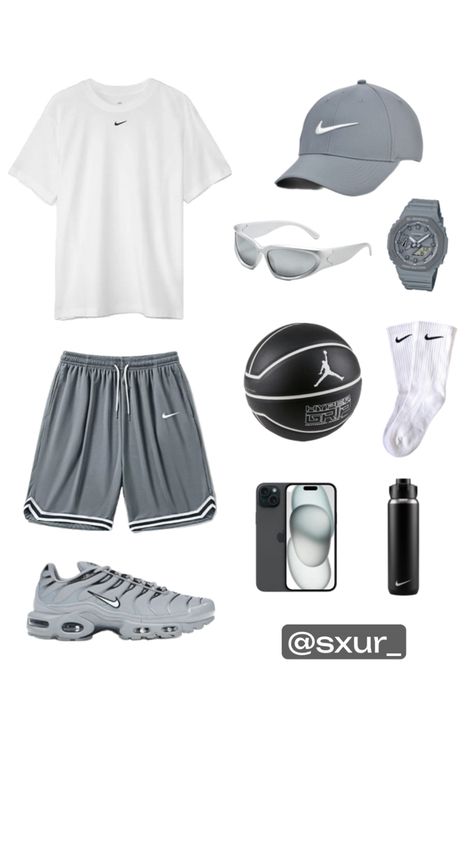 #summer #outfit #manstyle #casual #sport #basketball Nike Fashion Outfit, Mens Gym Outfits, Nike Pro Outfit, Everyday Casual Outfits, Black Men Fashion Swag, Gray Nike, Basketball Clothes, Sport Basketball, Cool Outfits For Men