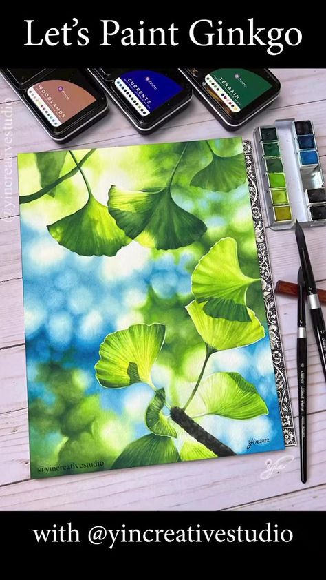 Repost from @yincreativeart•Let’s paint watercolor ginkgo with bokeh effect background!•I really enjoy painting ginkgo not just because of its colors but also the shape and detail of each leaf.I used @artphilosophyco Watercolor Confection sets, including Terrain, Currents, and Woodlands. You can find almost each shade of green in these sets. They are beautiful and cohesive! If you would like to try them, you can get 15% off by using my code: yincreativestudio15%•Happy Painting!•••#watercolor #wa Ginkgo Leaf Painting, Bokeh Background Painting, Ginkgo Leaf Art, Bokeh Effect Painting, Gauche Painting, Bokeh Art, Tutorials Art, Flash Ideas, Bts Dance