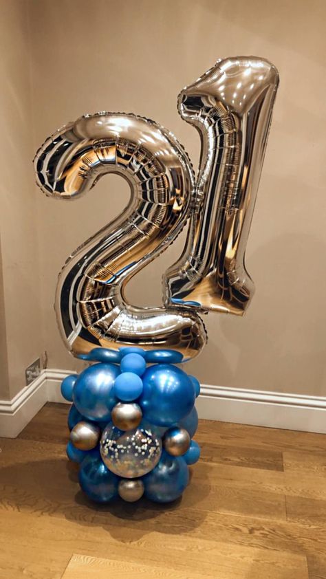 21 blue balloon bouquet. number tower. Number column. Blue Balloon Bouquet, 21 Balloons, Blue Balloon, Blue Balloons, Balloon Bouquet, Bouquets, Balloons, Tower, Blue