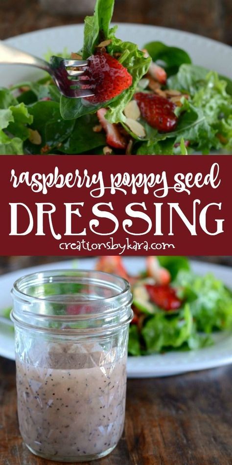 Raspberry Poppy Seed Dressing is a simple vinaigrette that everyone will love. Homemade dressing is the best, and this raspberry dressing is so easy to make! #raspberryvinaigrette #raspberrydressing #raspberrypoppyseeddressing #saladdressing #creationsbykara Raspberry Dressing, Sweet Potato Soup Vegan, Spicy Fried Chicken, Poppyseed Dressing, Raspberry Vinaigrette, Simple Vinaigrette, Poppy Seed Dressing, Homemade Dressing, Sweet Potato Soup