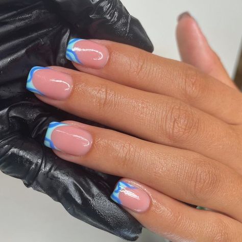 French Nail Designs Blue, Summer French Tips Square, Ibiza Nails, Nail Art Creative, Sqaure Nails, Boring Nails, Holiday Acrylic Nails, Gel Nails French, Subtle Nails