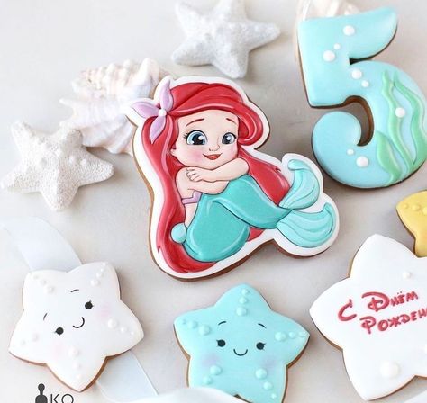 Ariel Cookies Decorated, Little Mermaid Cookies Decorated, Ariel Cookies, Little Mermaid Cookies, Ariel Bebe, Ballerina Party Decorations, Ariel Birthday Party, Mermaid Cookies, Mermaid Birthday Party Decorations