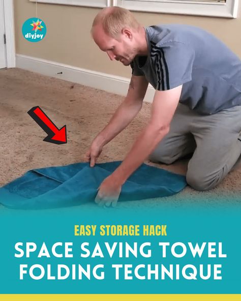 Space Saving Towel Folding Technique | Storage Hack | Storage Solutions | How to Fold Towels to Save Space | Rolling Bath Towels | Best Way to Fold Towels | via @diyjoycrafts Fold Towels Save Space, Folding Towels Save Space, Best Way To Fold Towels, Hotel Housekeeping Tips, How To Fold Bath Towels, Folding Bath Towels, How To Roll Bath Towels, Towel Folding Ideas, Decorate A Bathroom