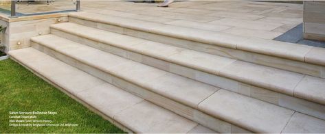 BULLNOSE STEPS - Marshall K Paving Bullnose Steps, Patio Installation, Sandstone Color, Stone Steps, Back Garden Design, Edge Profile, Back Garden, Centre Pieces, Stepping Stones